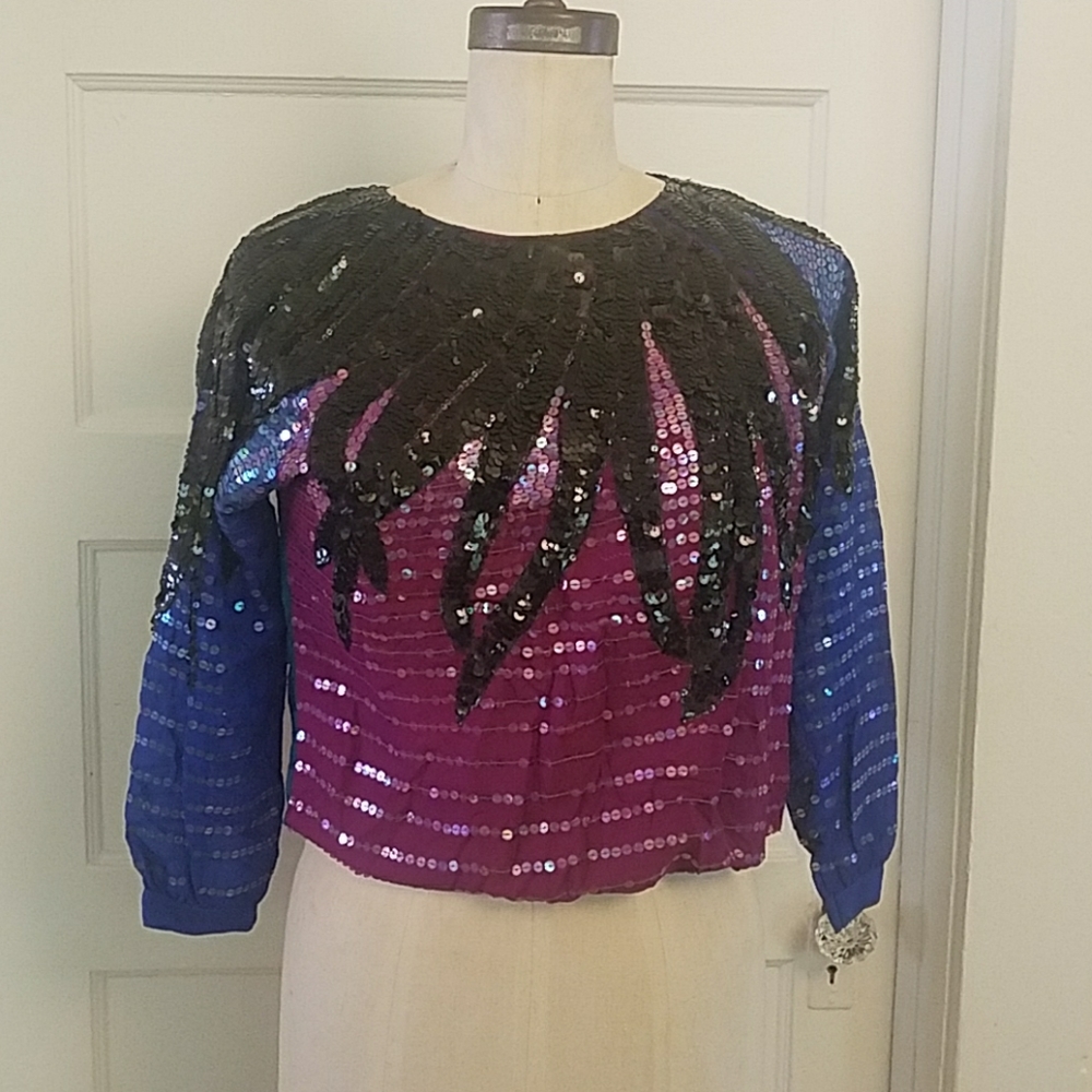 VINTAGE Neil Bieff Saks Fifth Ave Silk Sequin Top